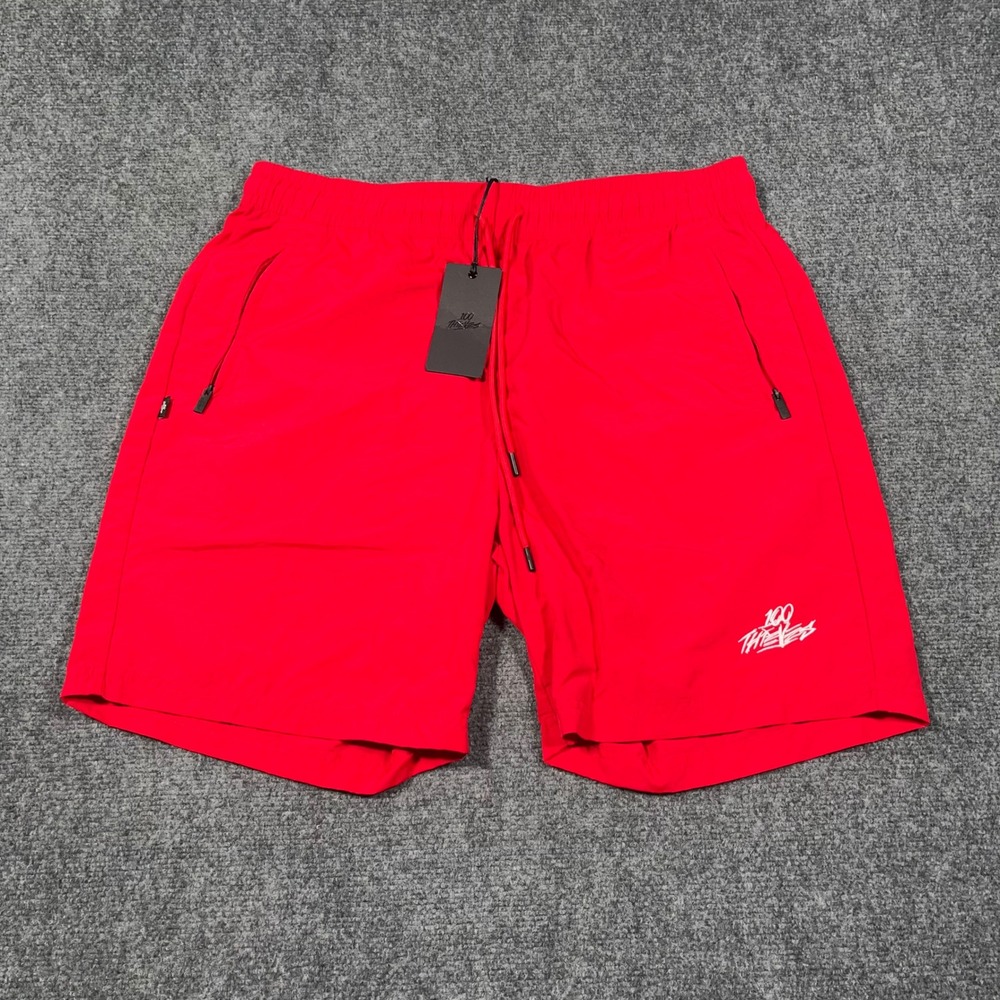 NWT 100 Thieves Active Nylon Shorts Mens XL Zipper Pockets Red Performance